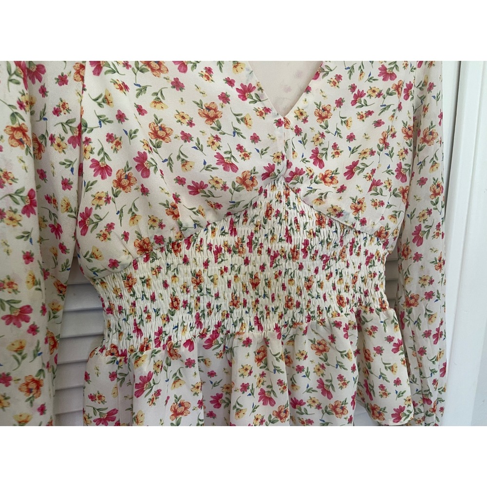 Lost + Wander Floral Smocked Cottagecore Coquette Girlhood Top - Picture 3 of 10